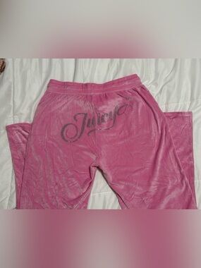 Juicy Couture Girls pale Pink Velour Joggers with Rhinestone Script